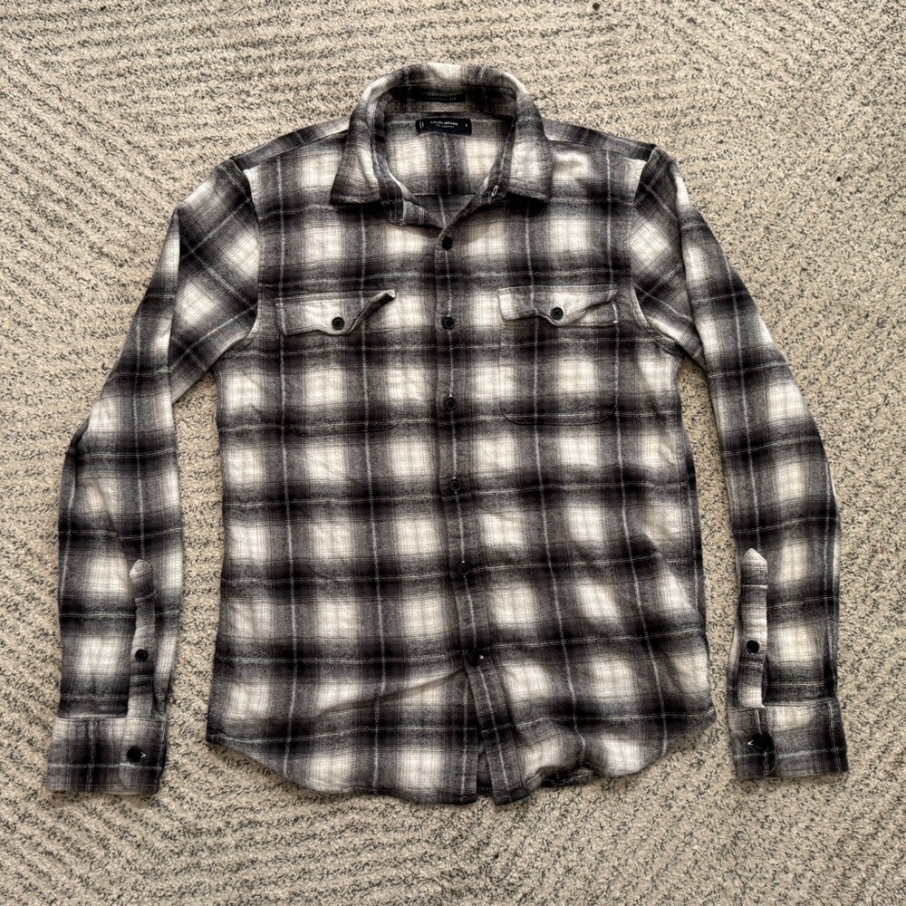 Lucky Brand Flannel Shirt – Black, White & Grey Plaid